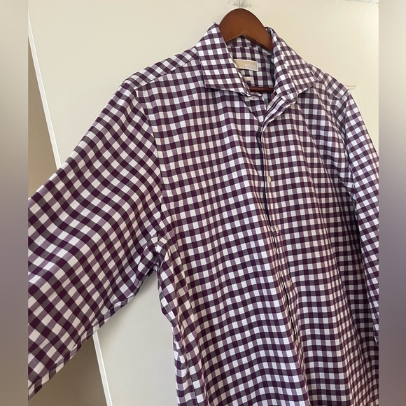 Michael Michael Kors Plum & White Plaid Dress Shirt Men’s Size 16 1/2 or 32/33 - Picture 7 of 14